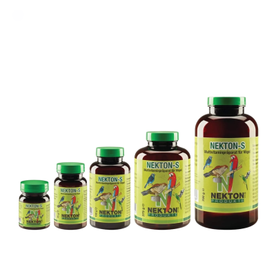Frascos de suplemento NEKTON-S para aves de diferentes tamanhos