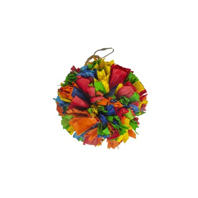 bola decorativa colorida com folhos de papel crepe