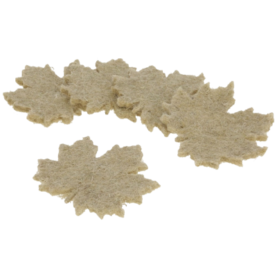 Cinco folhas decorativas de feltro bege claro com formato de folha