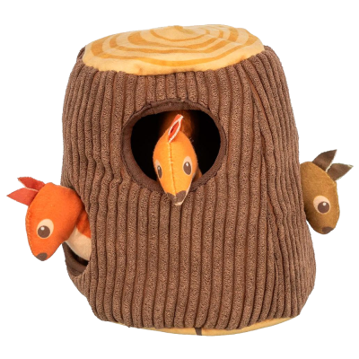 Brinquedo para gatos em forma de tronco de árvore com veados de peluche