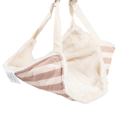 Cama suspensa para animais com interior felpudo e exterior às riscas