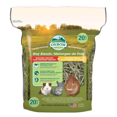 Pacote de mistura de feno Oxbow com 20 oz para pequenos animais, imagem de coelhos e campo ao pôr do sol