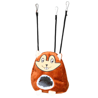 Roupa para animais de estimação castanha com forma de esquilo com três alças pretas