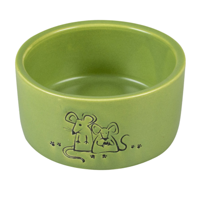 Taça de cerâmica verde com desenho de ratinhos