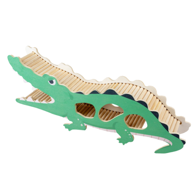 Escultura decorativa de crocodilo em madeira verde e natural