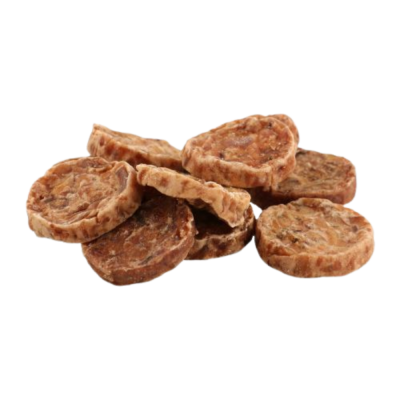 Bolachas pequenas redondas castanhas com textura de carne