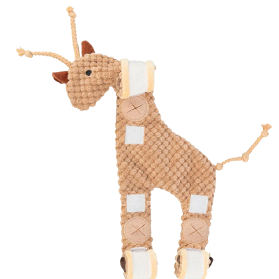 Pelúcia giraffe castanha com textura bolinhas e detalhes em branco