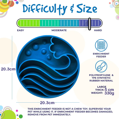 Alimentador enriquecedor azul para animais com canais ondulados, 20,3 cm de diâmetro, material sintético, indicação difficult hard