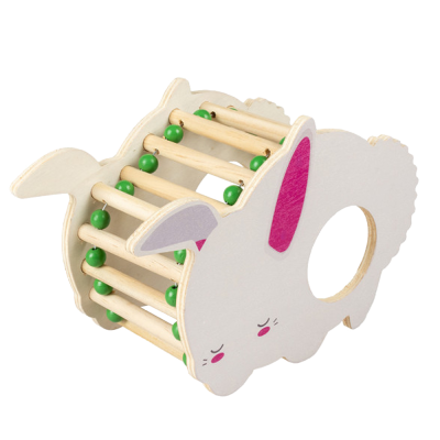Brinquedo de bebé em forma de coelho de madeira com contas verdes giratórias