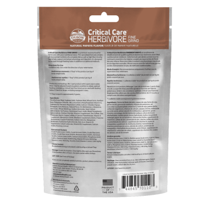 Pacote de ração Critical Care Fine Grind sabor Papaia Natural