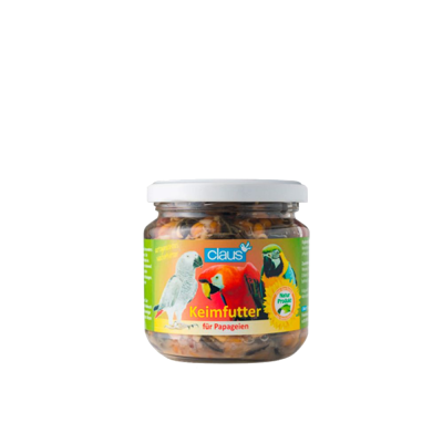 Frasco de mistura alimentar para papagaios com rótulo colorido