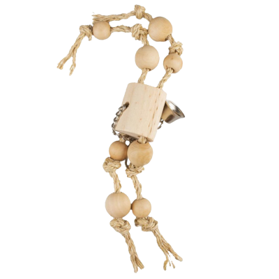 Campainha decorativa de madeira com contas e sinos