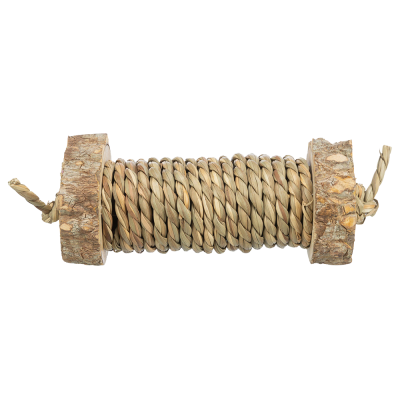 Rolo de corda trançada com extremidades de madeira natural