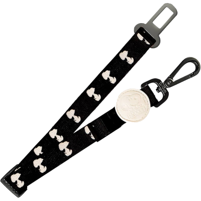 Cinto de segurança para criança preto com padrão branco e clipe