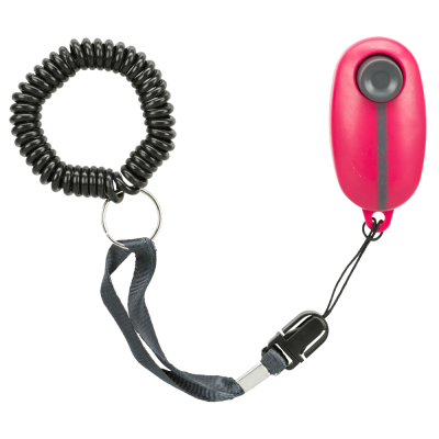 Alarme pessoal portátil vermelho com pulseira preta e cordão preto