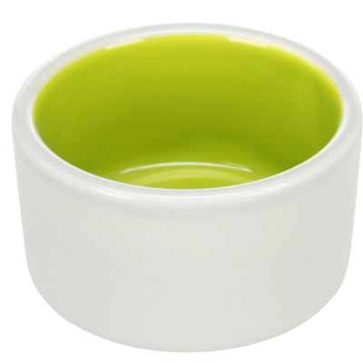 Tigela cerâmica pequena branca com interior verde-limão