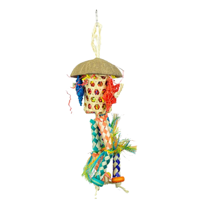 Suspensão decorativa colorida para pássaros com cabaça e tecido trançado