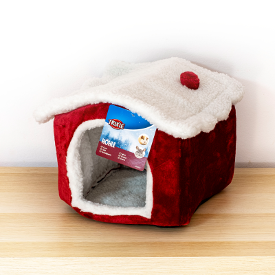 Casa para animais de estimação vermelha e branca com etiqueta da marca TRIXIE
