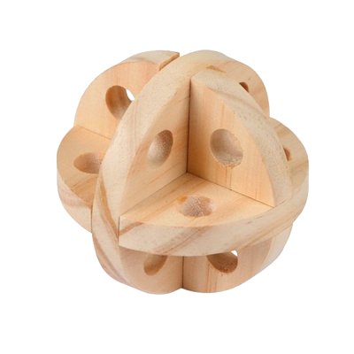 Puzzle de madeira entrelaçado com orifícios circulares, cor natural clara