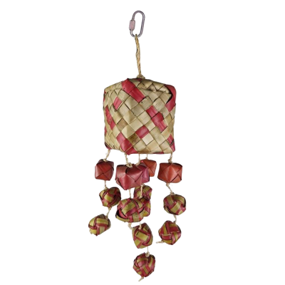 Sino dos ventos artesanal de fibras naturais castanho e vermelho com gancho