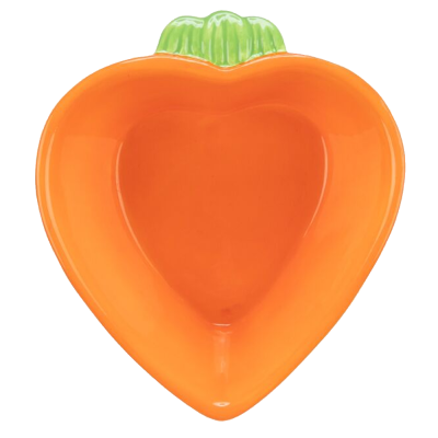 Prato cerâmico em forma de cenoura laranja com topo verde