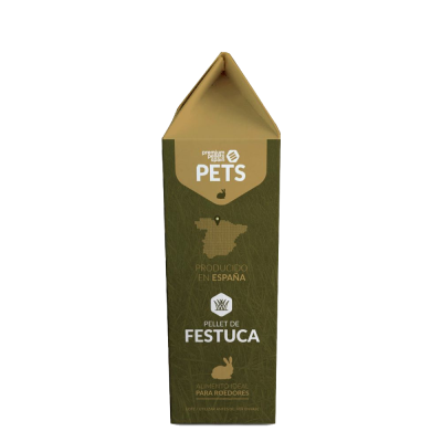 Embalagem verde escura de pellet para roedores da marca PETS com texto em espanhol