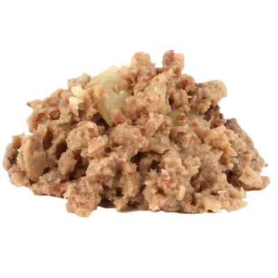 Alimento húmido para animais com textura de carne moída castanha clara