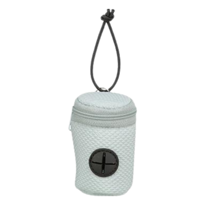 Bolsa branca texturizada para copos com fecho cinzento e cordão preto