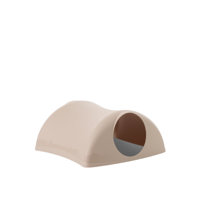 Casa para animais de estimação bege com entrada circular