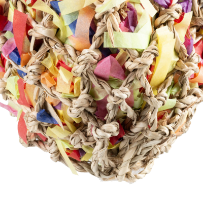 Brinquedo para cães de corda com pedaços coloridos de papel entrelaçados