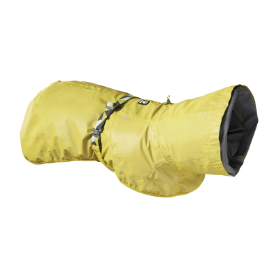 Casaco para cão amarelo com fecho ajustável e interior cinza