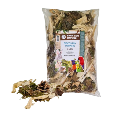 Embalagem de topper natural para animais com musgo, madeira e pinha