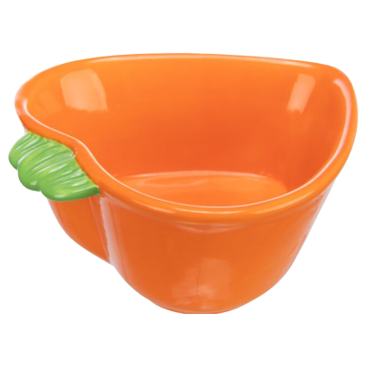 Taça cerâmica laranja com pega verde em forma de folha