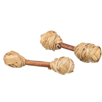 Par de maracas de madeira com fita de palha bege