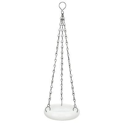 Comedouro suspenso para pássaros branco com corrente metálica