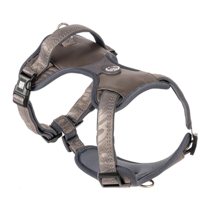 Peitoral para cão cinza acolchoado com fivelas ajustáveis