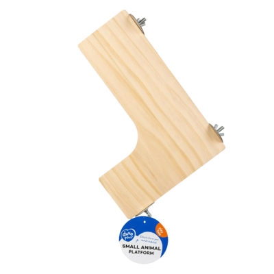 Plataforma de madeira para pequenos animais com etiqueta