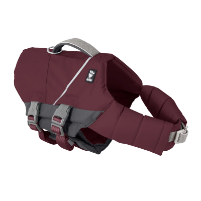 Colete salva-vidas bordô para cão com fivela e alça cinza