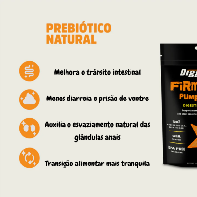 Texto sobre prebiótico natural e embalagem preta de suplemento