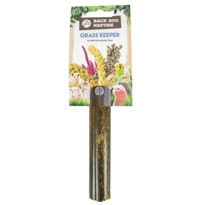 Suporte para petisco BACK ZOO NATURE Grass Keeper com embalagem colorida e imagens de animais