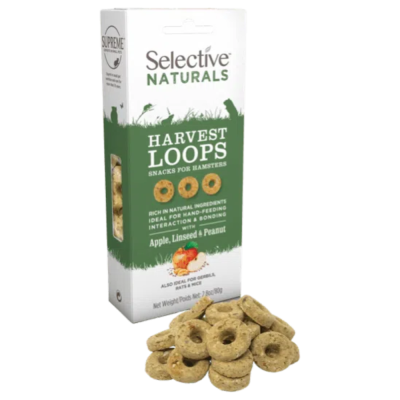 Pacote de snacks para hamsters Selective Naturals Harvest Loops e snacks em forma de anéis amarronzados