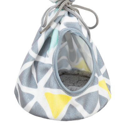 Ninho para animal de estimação em tecido com padrão geométrico colorido e cordão de ajuste