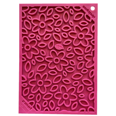 Tapete de silicone rosa com padrão floral e texto smallpegs e emart flower