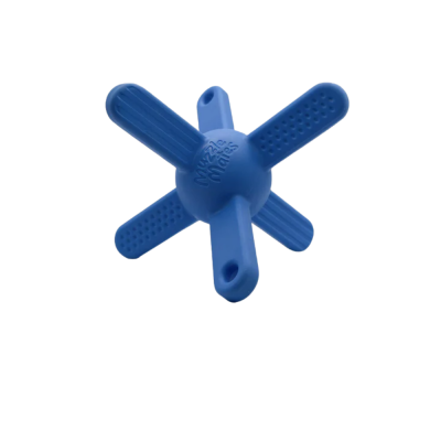 Brinquedo azul em forma de estrela com texto Muzzle Mates no centro