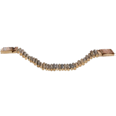 Corrente flexível em madeira natural com pequenos pedaços cilíndricos e placas retangulares