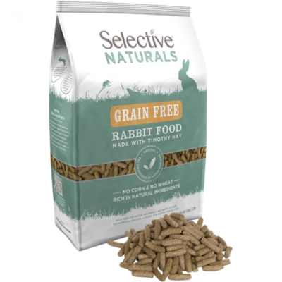 Pacote de ração para coelhos Selective Naturals Grain Free com pellets visíveis