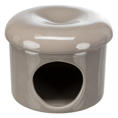 Casota cilíndrica cinzenta em cerâmica para pequenos animais