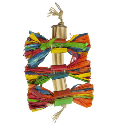 Brinquedo pendente colorido para pássaros com madeira e cordas