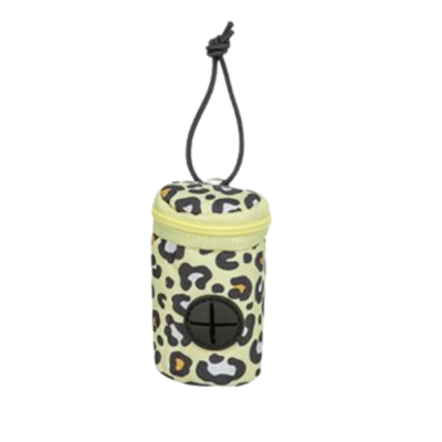 Estojo cylindrical animal print amarelo com fecho e cordão