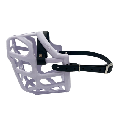 Focinheira jaula lilás com tiras pretas ajustáveis